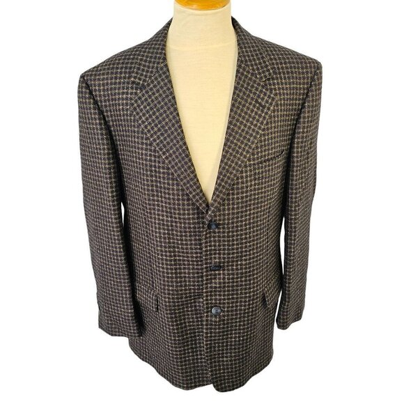 80s Jean Baptiste Caumont 3 Button Sport Coat Navy Taupe Wool Ventless Mens 42R - Picture 6 of 12